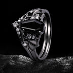 Coffin Cut Black Diamond Shadow Wing Gothic Ring Set