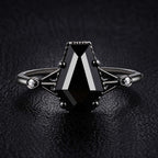Coffin Cut Black Diamond Split Shank Milgrain Vintage Gothic Ring