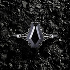 Coffin Cut Black Diamond Split Shank Milgrain Vintage Gothic Ring