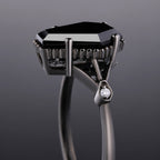 Coffin Cut Black Diamond Split Shank Milgrain Vintage Gothic Ring