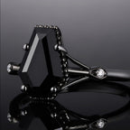 Coffin Cut Black Diamond Split Shank Milgrain Vintage Gothic Ring