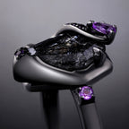 Coffin Cut Black Rutilated Quartz & Amethyst Enchanted Forest Gothic Ring