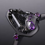 Coffin Cut Black Rutilated Quartz & Amethyst Enchanted Forest Gothic Ring