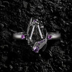 Coffin Cut Black Rutilated Quartz & Amethyst Enchanted Forest Gothic Ring