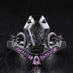 Coffin Cut Black Rutilated Quartz & Amethyst Tombstone Gothic Ring
