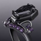 Coffin Cut Black Rutilated Quartz & Amethyst Tombstone Gothic Ring