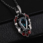 Coffin Cut Lab Alexandrite Vampire Relic Gothic Pendant Necklace with Garnet Accents