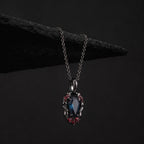 Coffin Cut Lab Alexandrite Vampire Relic Gothic Pendant Necklace with Garnet Accents