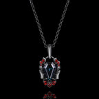 Coffin Cut Lab Alexandrite Vampire Relic Gothic Pendant Necklace with Garnet Accents