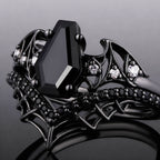 Coffin Cut Black Diamond Bat Wing Spiderweb Ring Set Gothic Pavé Engagement Ring Stack