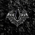 Coffin Cut Black Diamond Bat Wing Spiderweb Ring Set Gothic Pavé Engagement Ring Stack