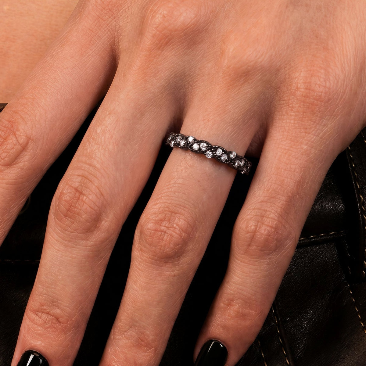 Lab Diamond Milgrain Infinity Twist Gothic Band Ring