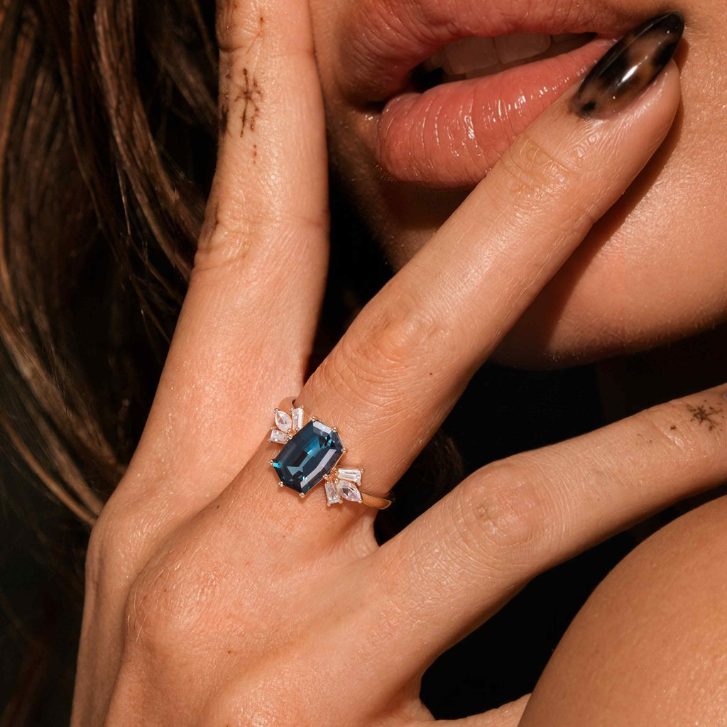 Elongated Octagon Cut Lab Alexandrite Multi Shape Cluster Ring