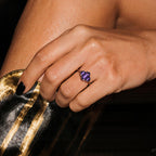 Art Deco Long Hexagon Cut Amethyst Baguette Accented Ring