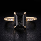 Emerald Cut Black Rutilated Quartz Minimalist Ring