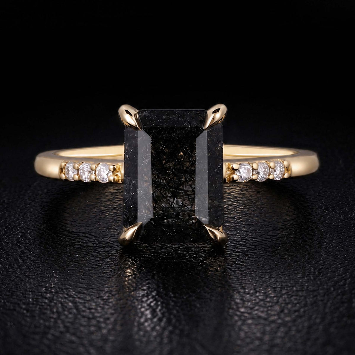Emerald Cut Black Rutilated Quartz Minimalist Ring