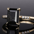 Emerald Cut Black Rutilated Quartz Minimalist Ring
