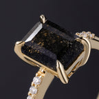 Emerald Cut Black Rutilated Quartz Minimalist Ring