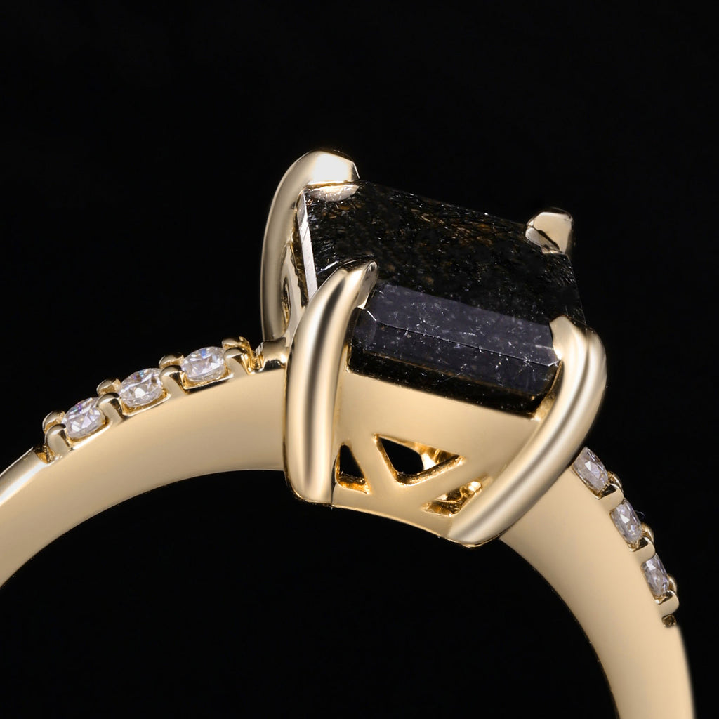Emerald Cut Black Rutilated Quartz Minimalist Ring