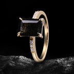 Emerald Cut Black Rutilated Quartz Minimalist Ring