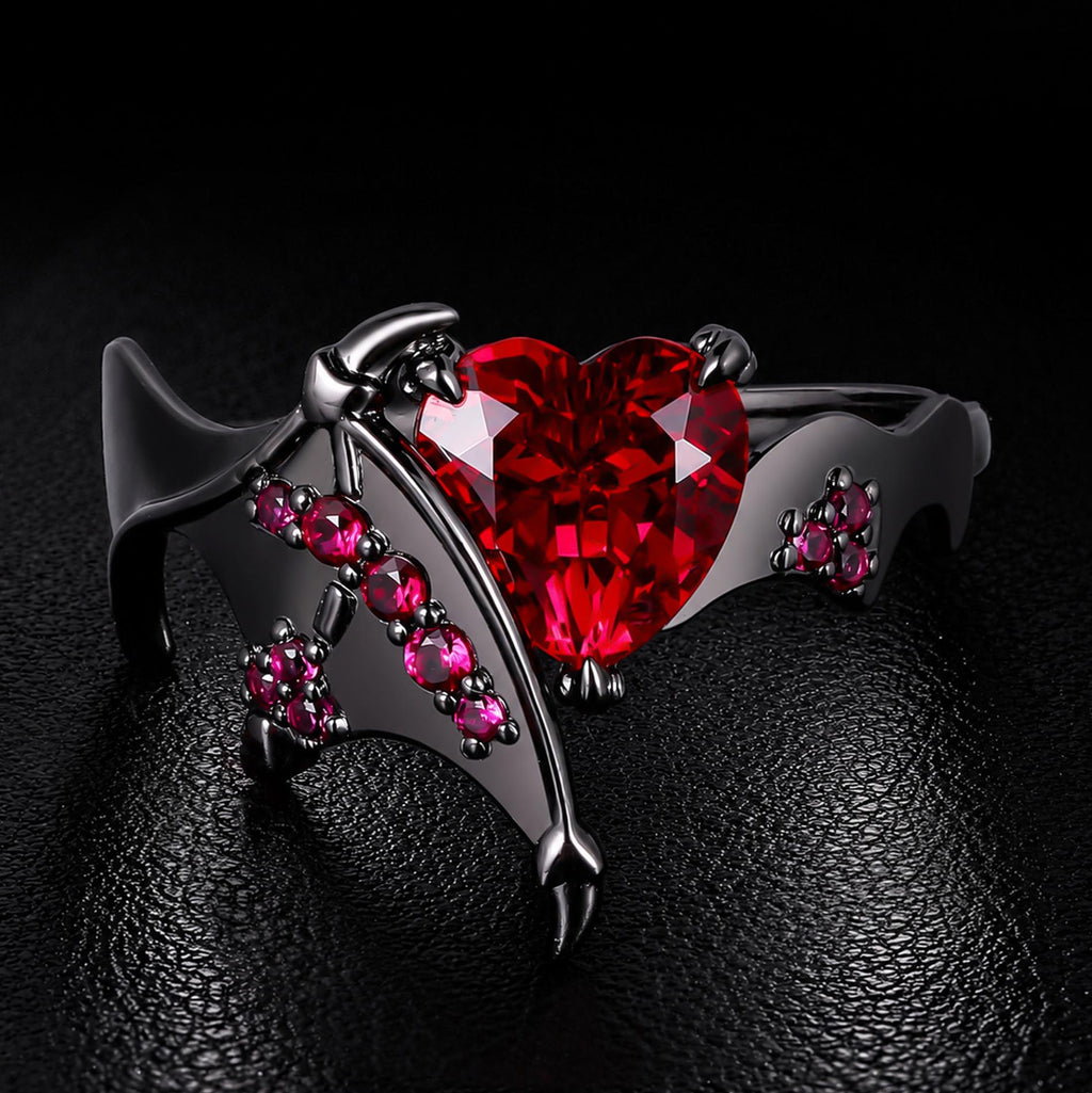 Heart Cut Lab Ruby Demon Heart Gothic Ring