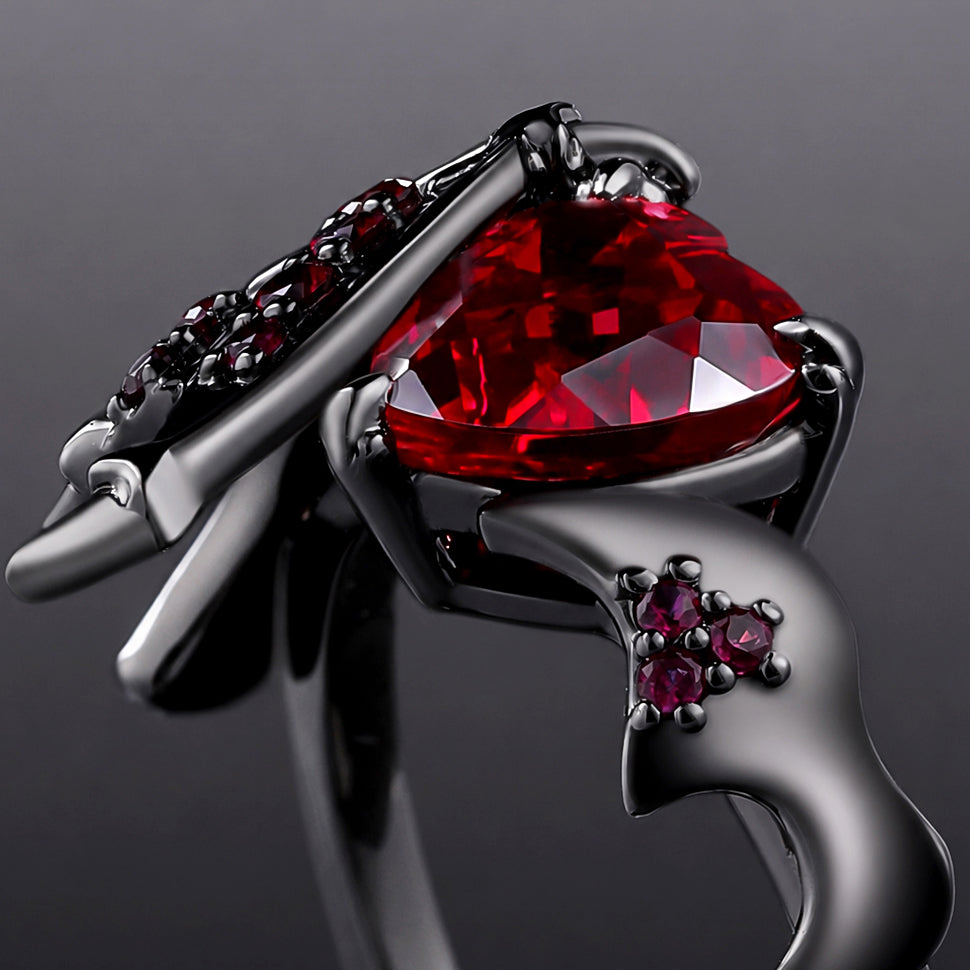 Heart Cut Lab Ruby Demon Heart Gothic Ring