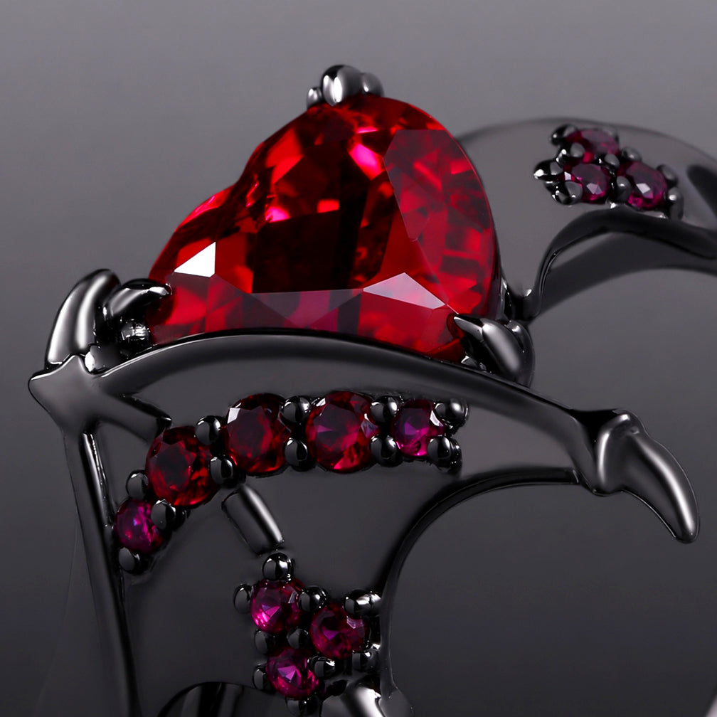 Heart Cut Lab Ruby Demon Heart Gothic Ring