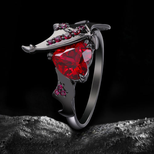 Heart Cut Lab Ruby Demon Heart Gothic Ring