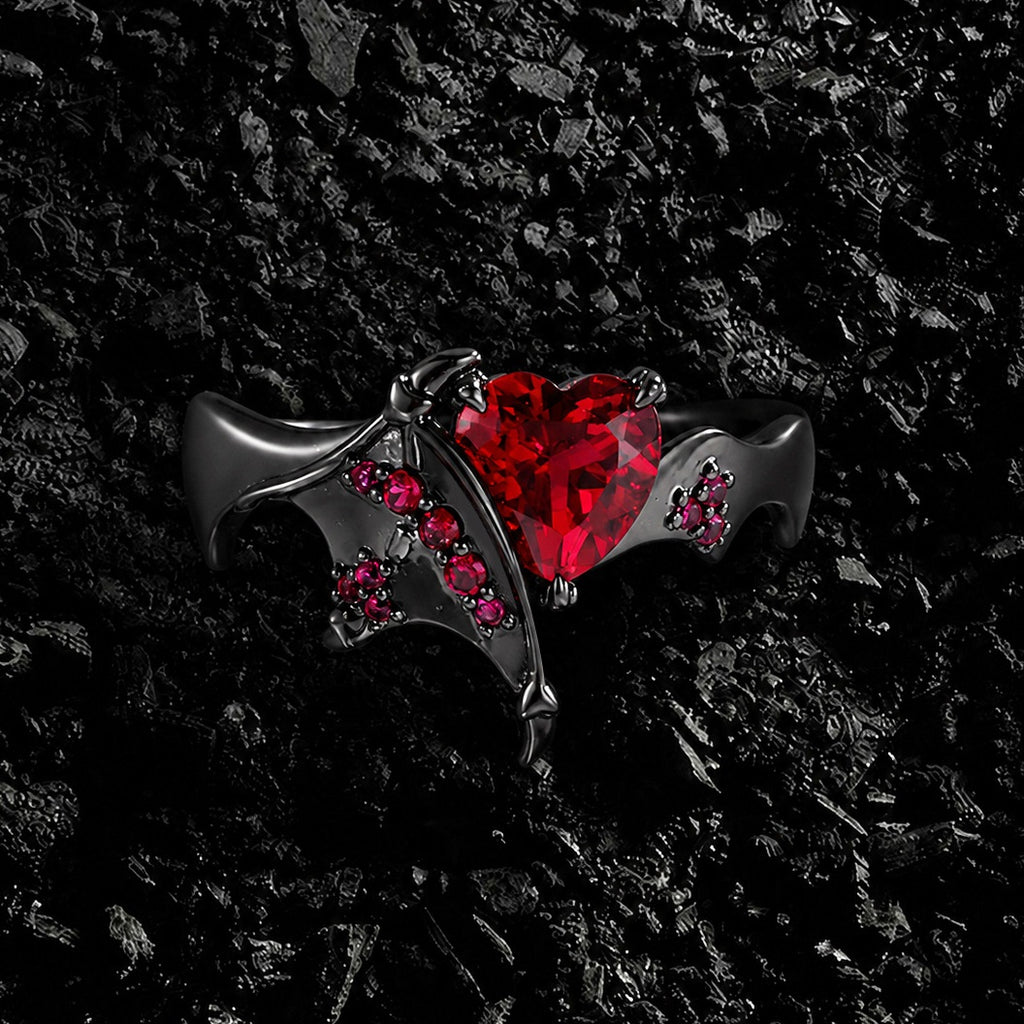Heart Cut Lab Ruby Demon Heart Gothic Ring