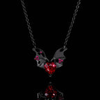 Heart Cut Lab Ruby Fallen Wings Gothic Necklace
