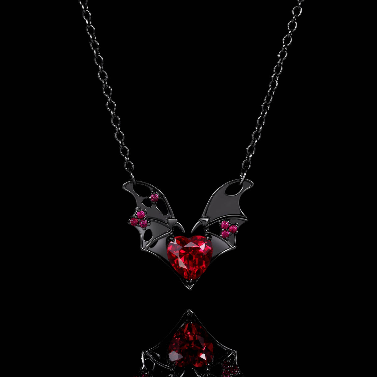 Heart Cut Lab Ruby Fallen Wings Gothic Necklace