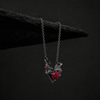 Heart Cut Lab Ruby Fallen Wings Gothic Necklace