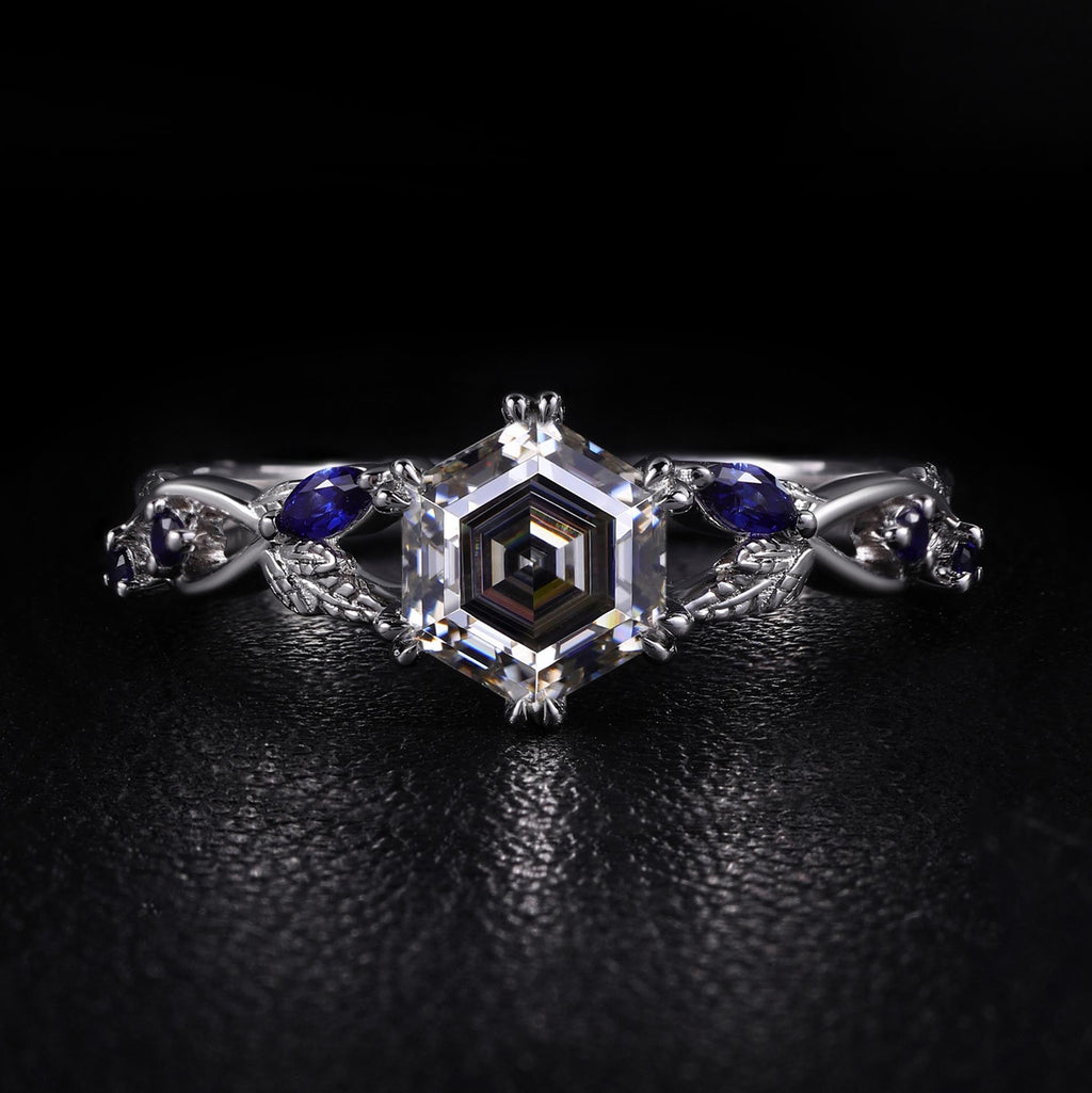 Hexagon Cut Gray Moissanite IvyFlow Split Claw Ring