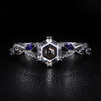 Hexagon Cut Gray Moissanite IvyFlow Split Claw Ring