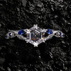 Hexagon Cut Gray Moissanite IvyFlow Split Claw Ring