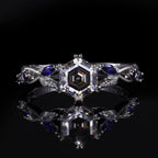 Hexagon Cut Gray Moissanite IvyFlow Split Claw Ring