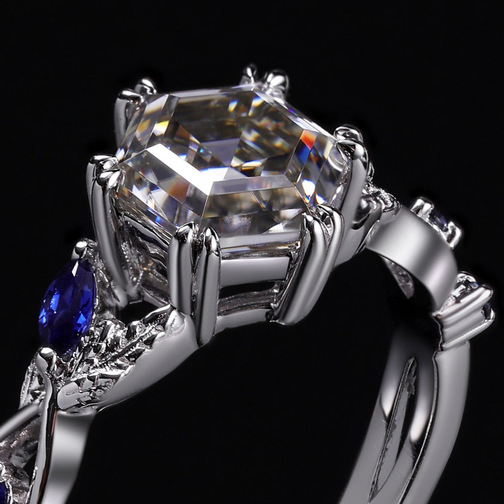 Hexagon Cut Gray Moissanite IvyFlow Split Claw Ring