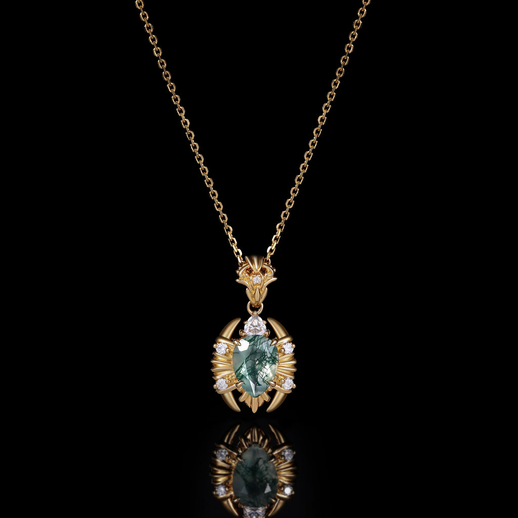 Pear Cut Moss Agate Scorpion Talisman Necklace