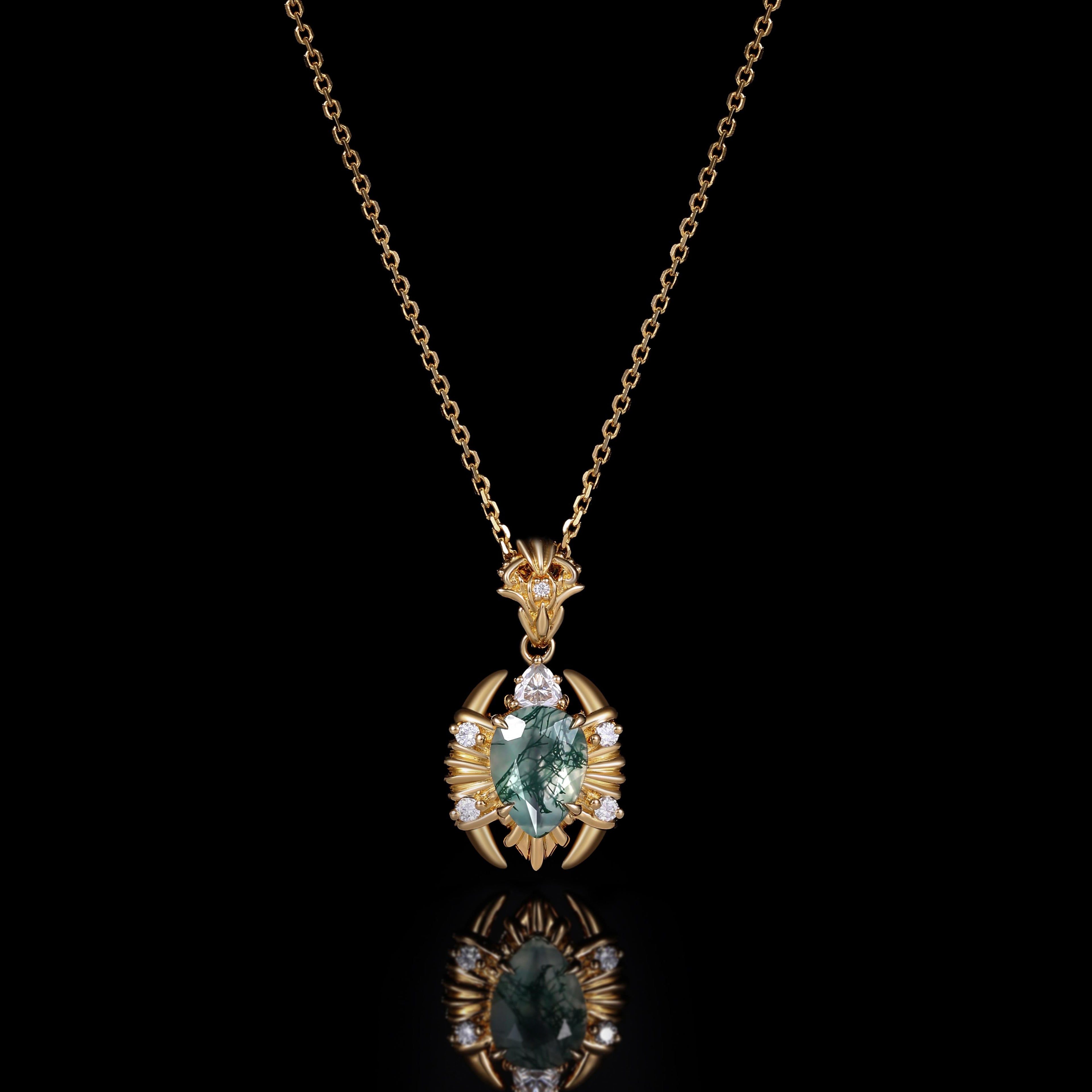 Pear Cut Moss Agate Scorpion Talisman Necklace