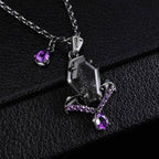 Coffin Cut Black Rutilated Quartz Sacred Cross Gothic Pendant Necklace