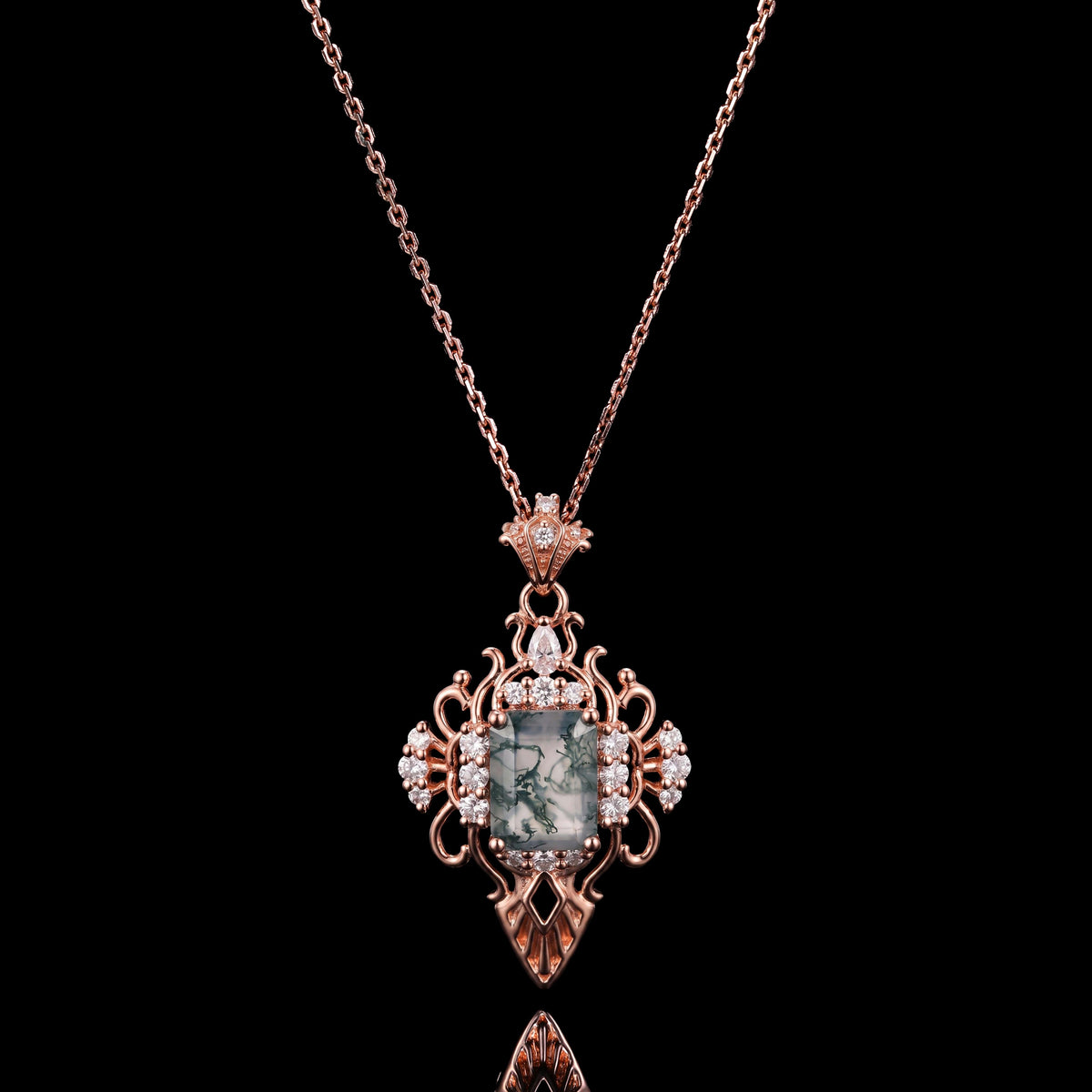 Emerald Cut Moss Agate Sacred Relic Gothic Pendant Necklace