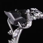 Kite Cut Black Rutilated Quartz Nature Inspired LeafLace Ring