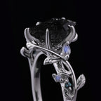 Kite Cut Black Rutilated Quartz Nature Inspired LeafLace Ring