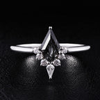 Kite Cut Black Rutilated Quartz Tiara Half Halo Ring Mystic Crystal Gothic Ring
