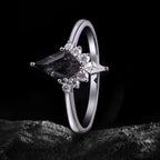 Kite Cut Black Rutilated Quartz Tiara Half Halo Ring Mystic Crystal Gothic Ring