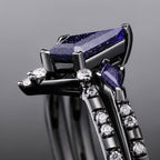 Kite Cut Blue Sandstone Celestial Gothic Ring Set
