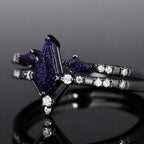 Kite Cut Blue Sandstone Celestial Gothic Ring Set