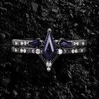 Kite Cut Blue Sandstone Celestial Gothic Ring Set