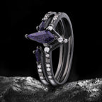 Kite Cut Blue Sandstone Celestial Gothic Ring Set