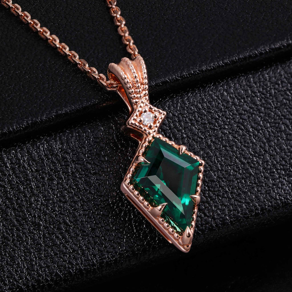 Kite Cut Lab Emerald Vintage Geometric Pendant Necklace